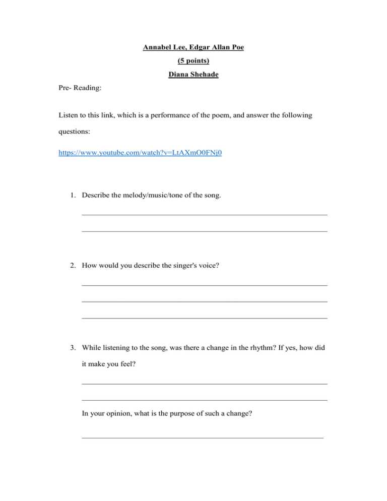 annabel lee poetry analysis worksheet