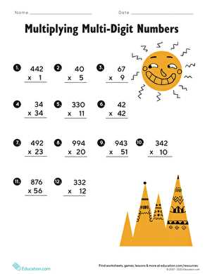 multi digit multiplication worksheets