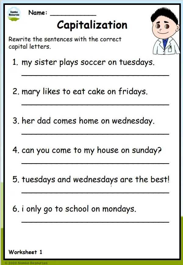 6th grade capitalization worksheets