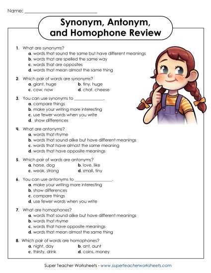 antonym synonym worksheets