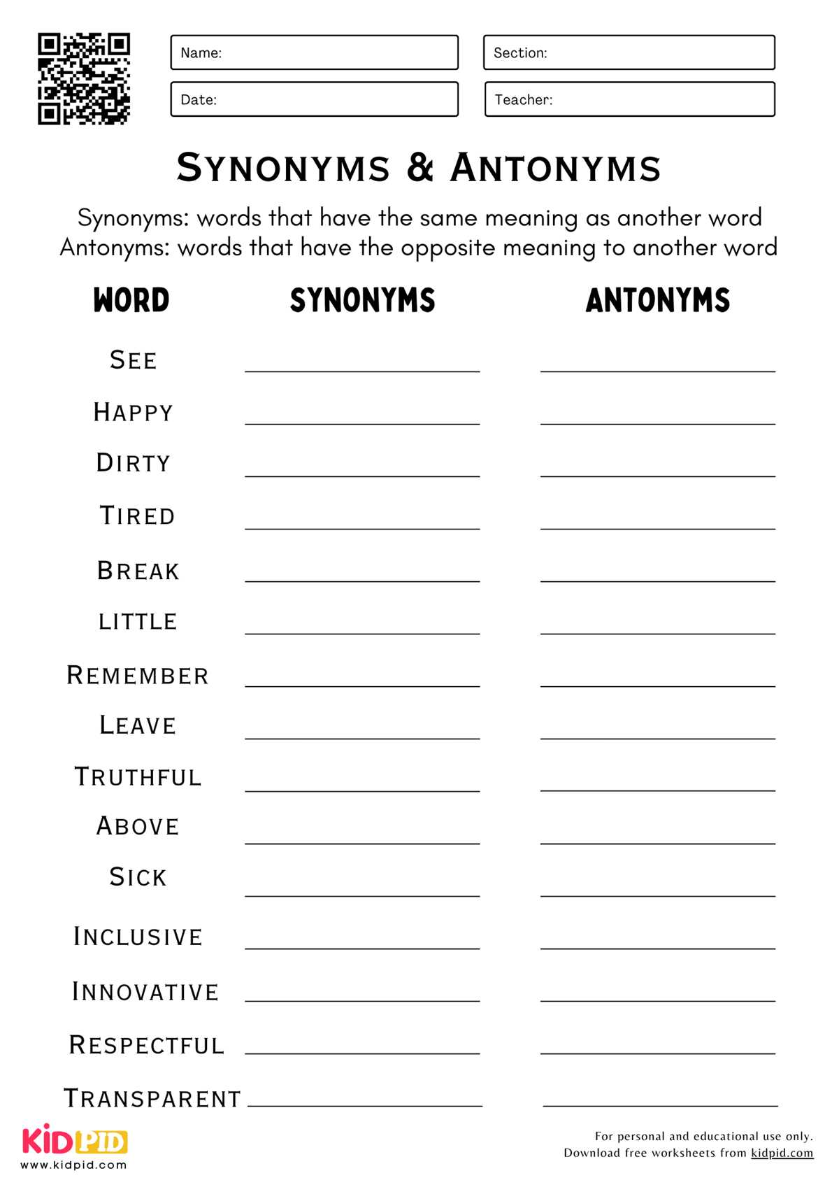 antonyms and synonyms worksheets