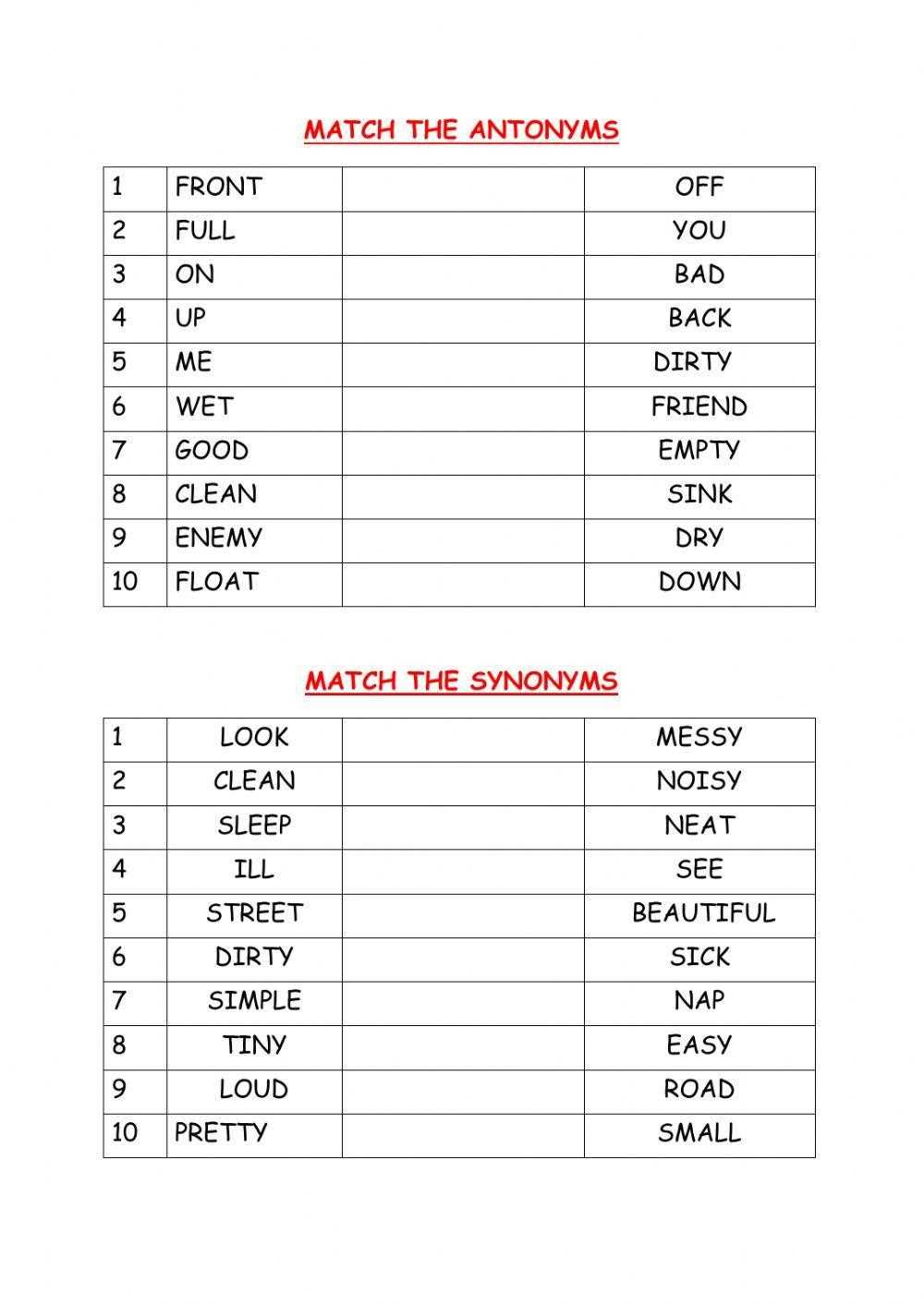 antonyms and synonyms worksheets
