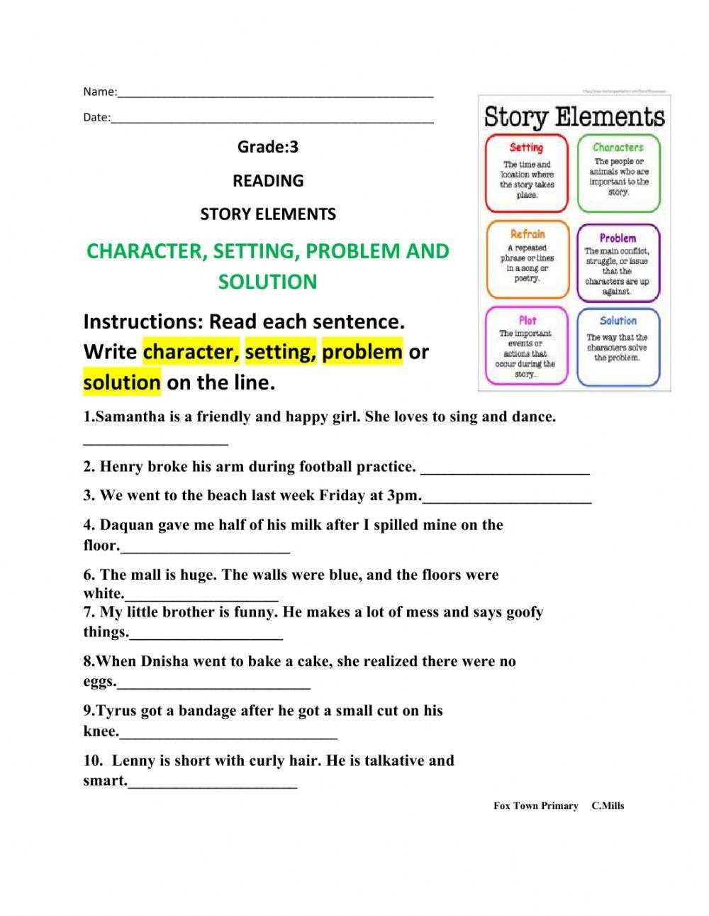 elements of the short story worksheet