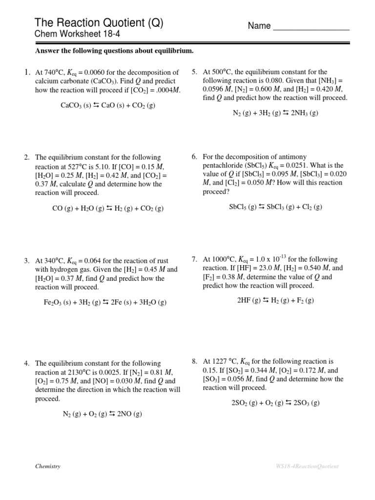 ap chemistry equilibrium worksheet