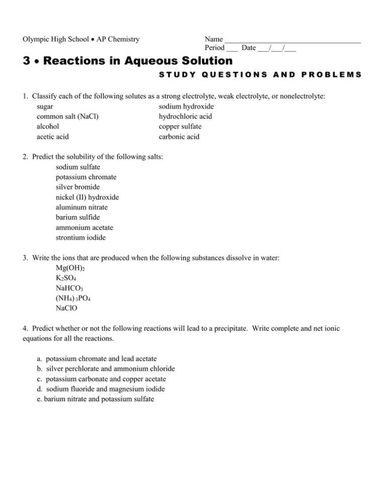 ap chemistry solutions worksheet