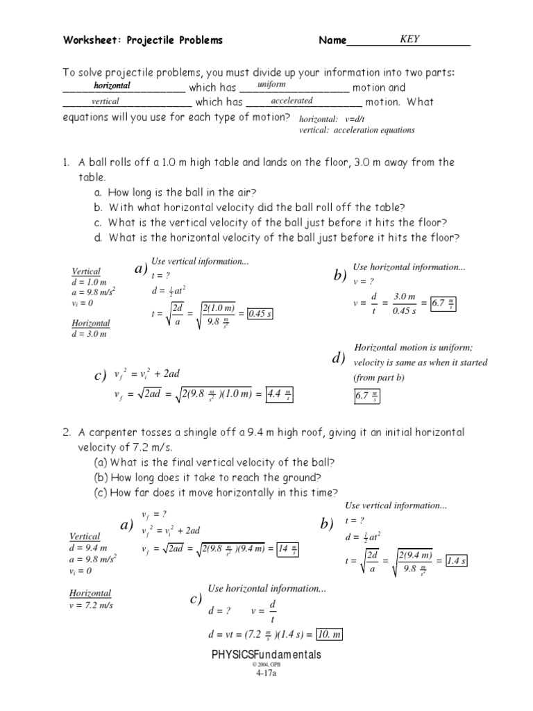 ap physics projectile motion worksheet