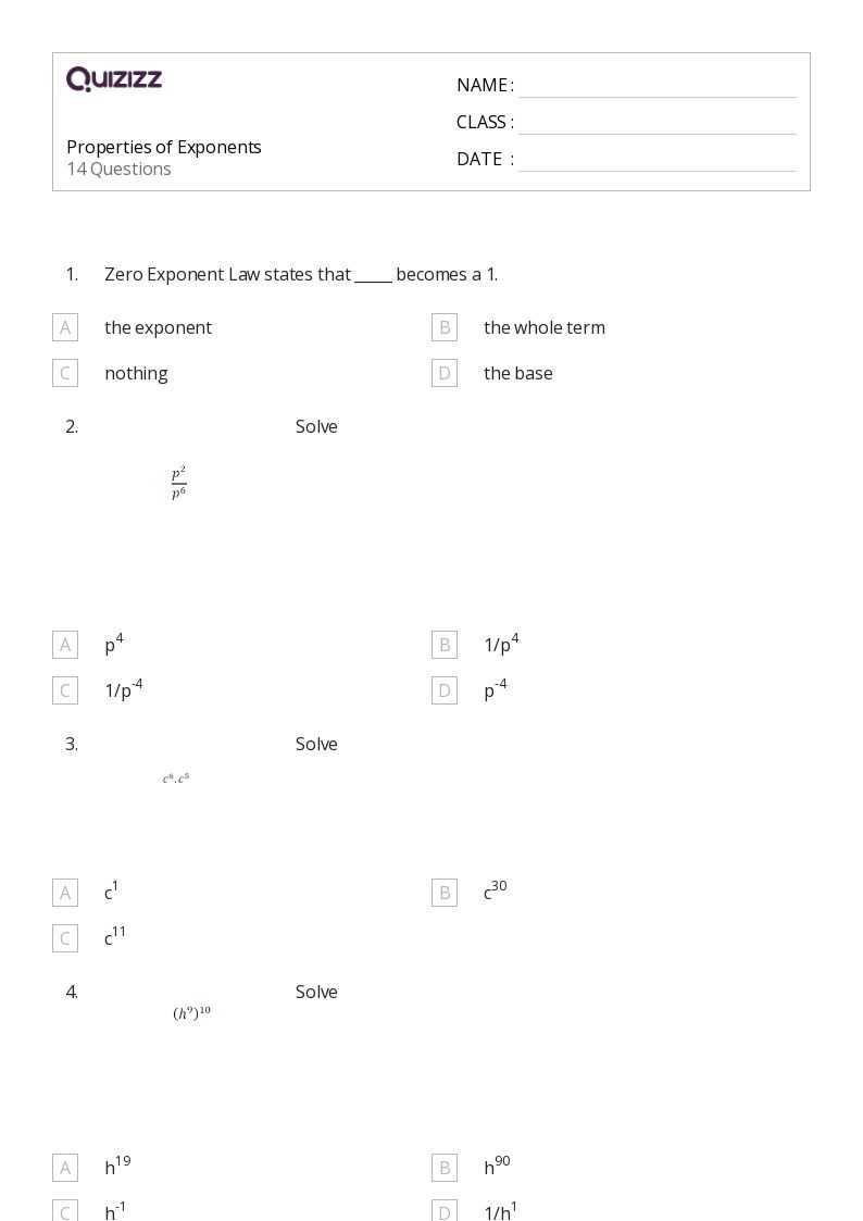 applying exponent laws worksheet