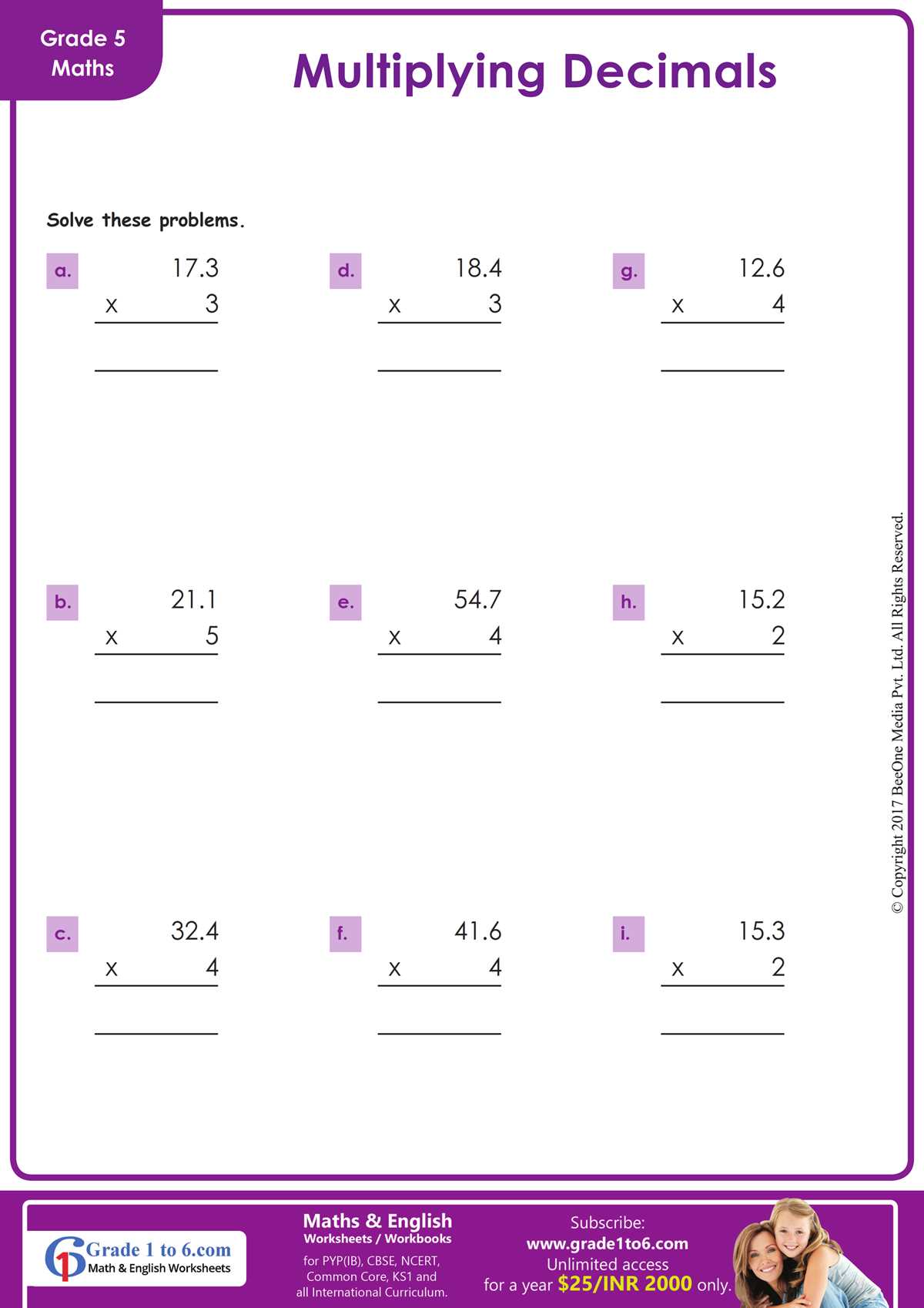 multiply decimals by decimals worksheet