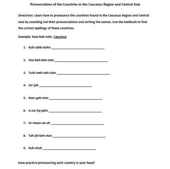 central asia worksheets