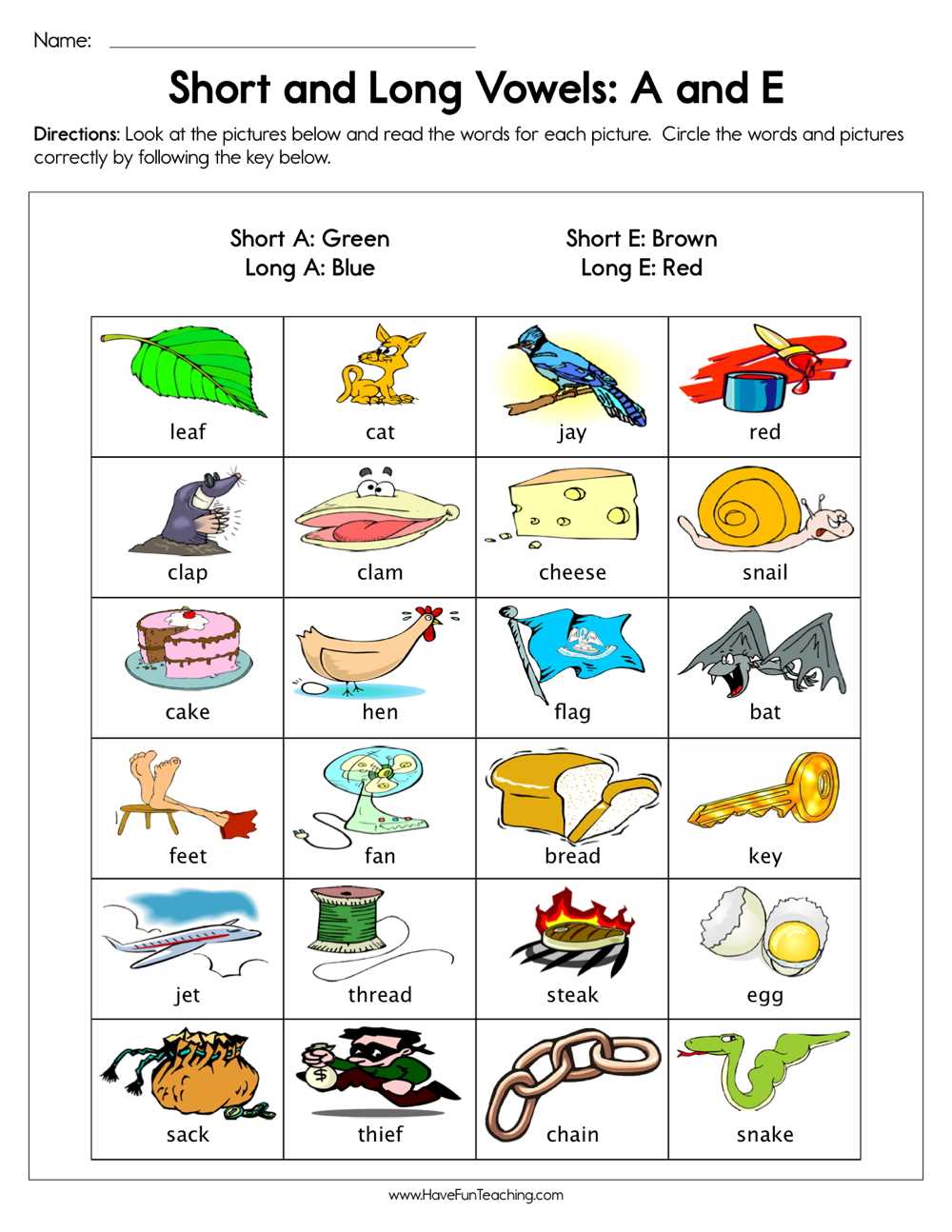 long vs short vowel worksheets