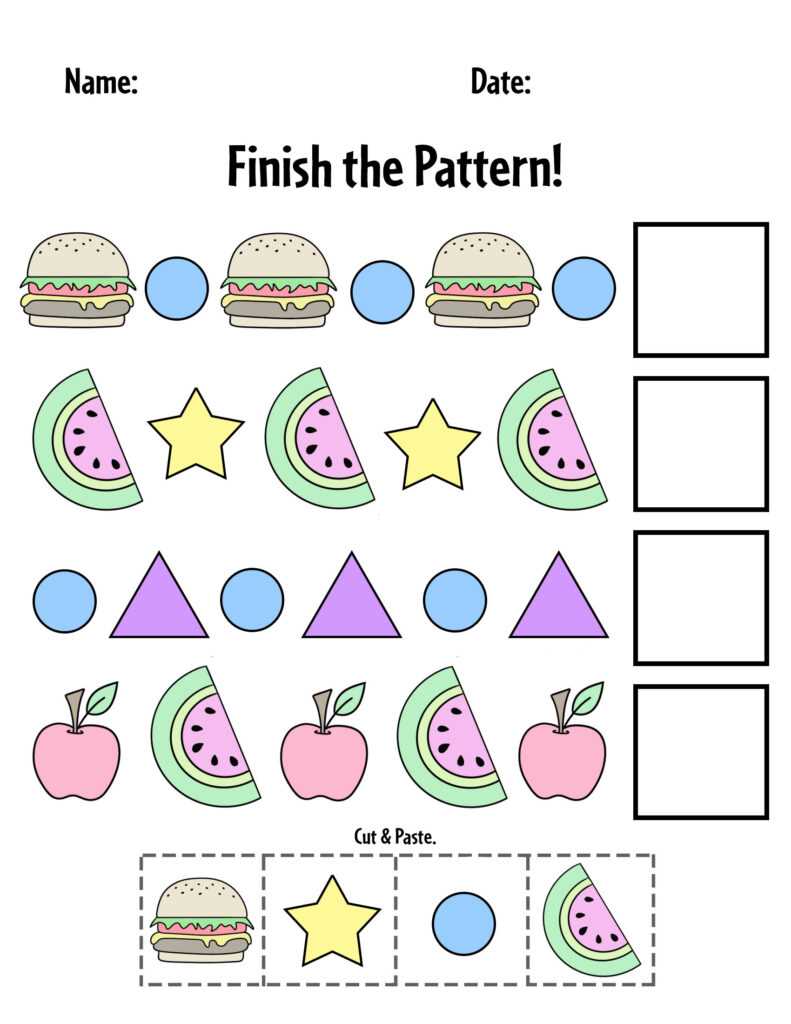 complete pattern worksheet kindergarten