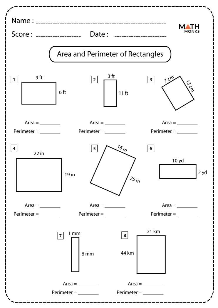 area and perimeter worksheet for class 5