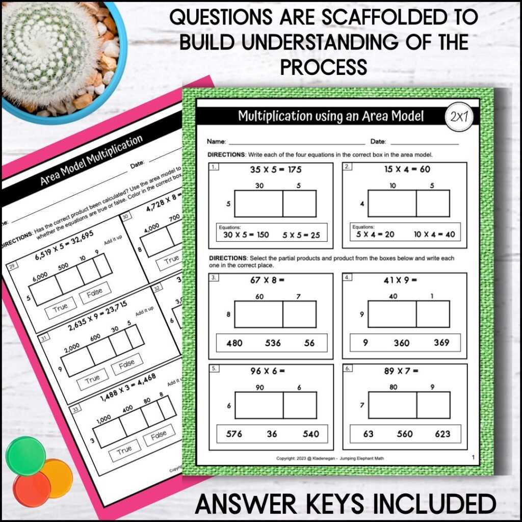 area model multiplication 4th grade worksheets
