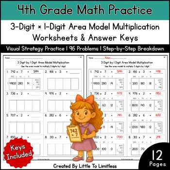 area model multiplication worksheet 3 digit by 1 digit