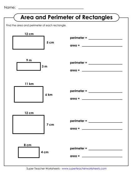 area of a rectangle worksheets