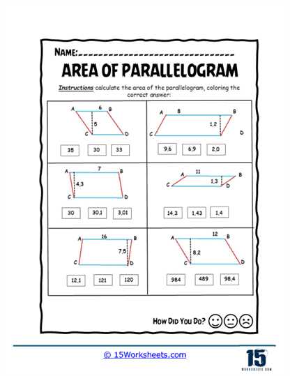 area of parallelogram worksheet grade 6