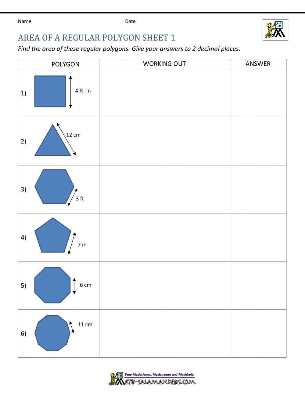 area of polygons worksheet class 8