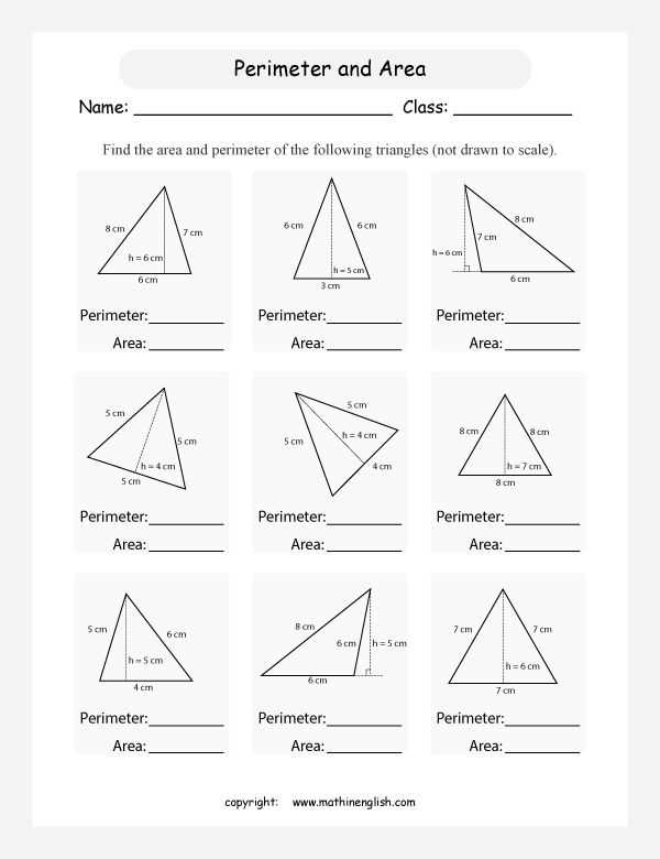 area of triangle worksheets