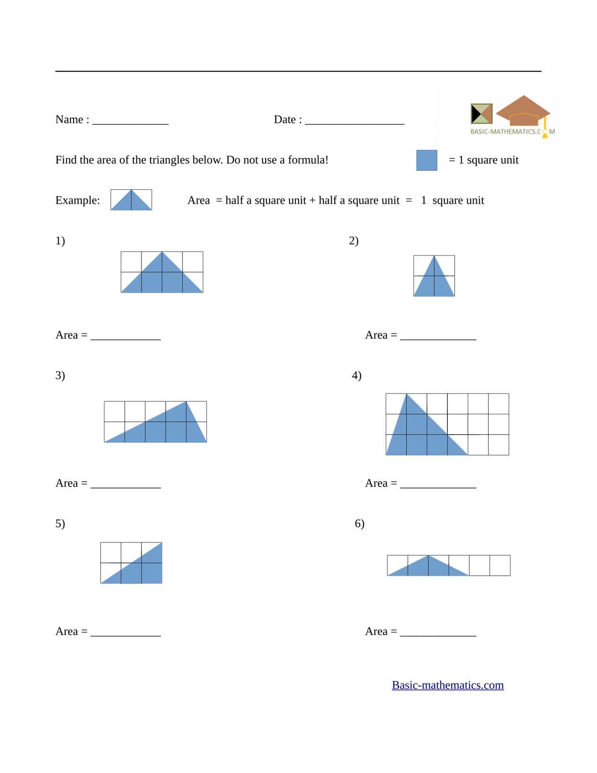 area of triangle worksheets