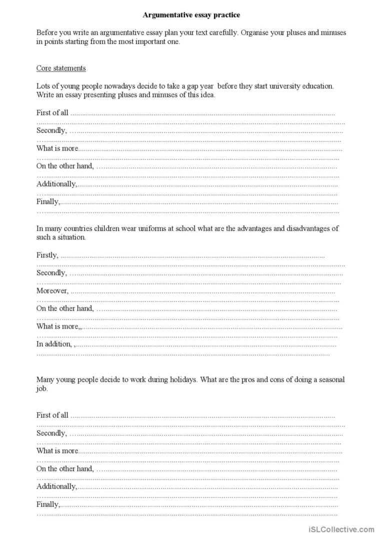 argumentative essay writing worksheet