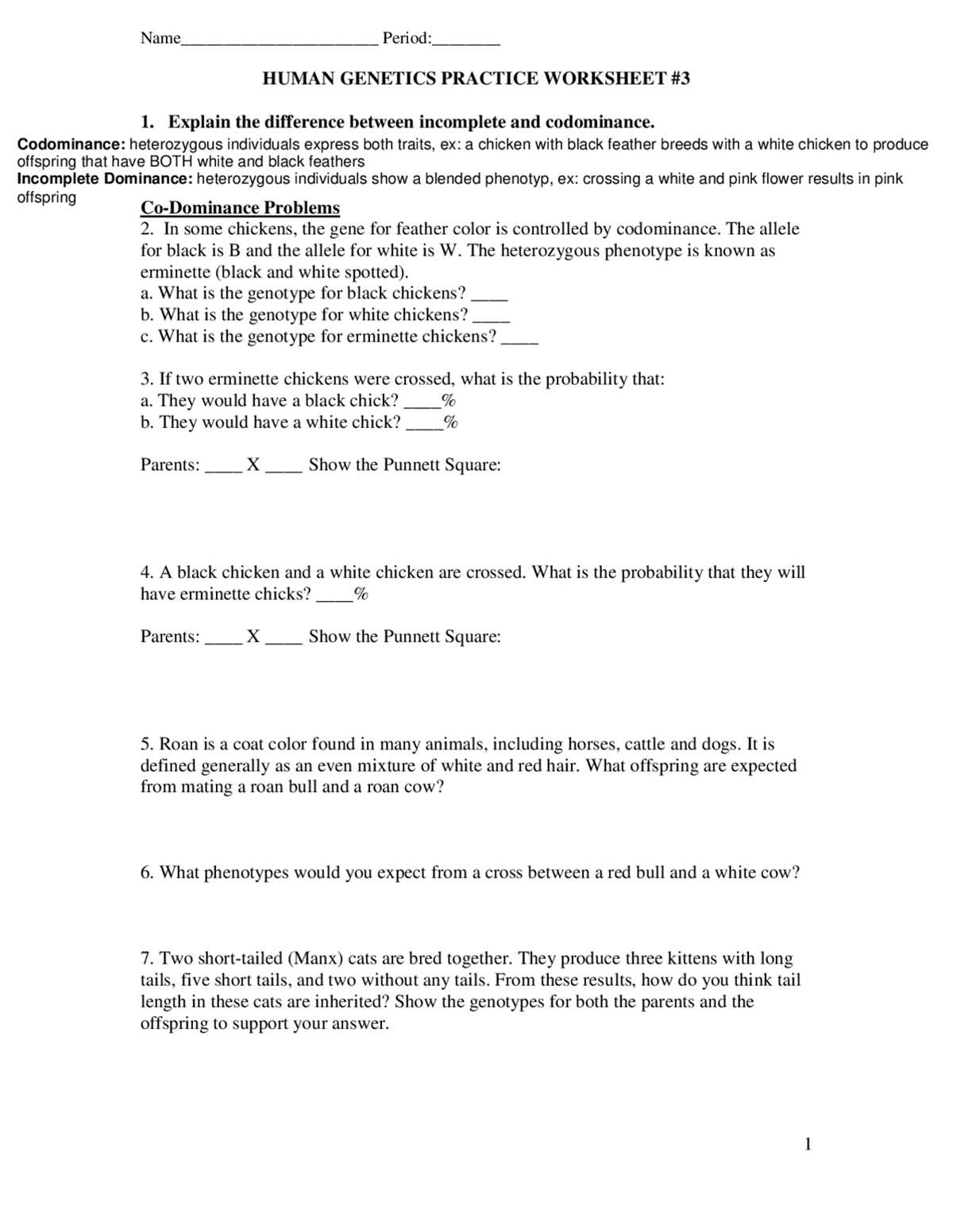 codominance incomplete dominance worksheet