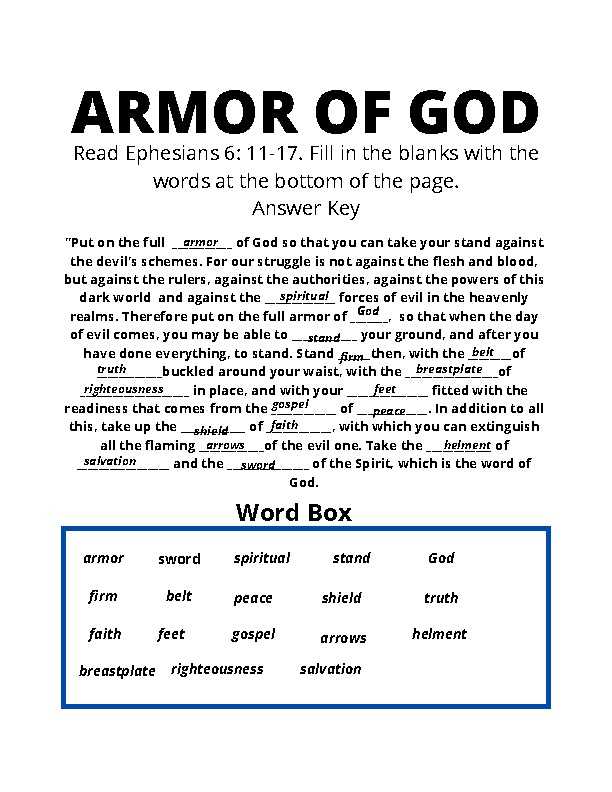 armor of god worksheets for adults