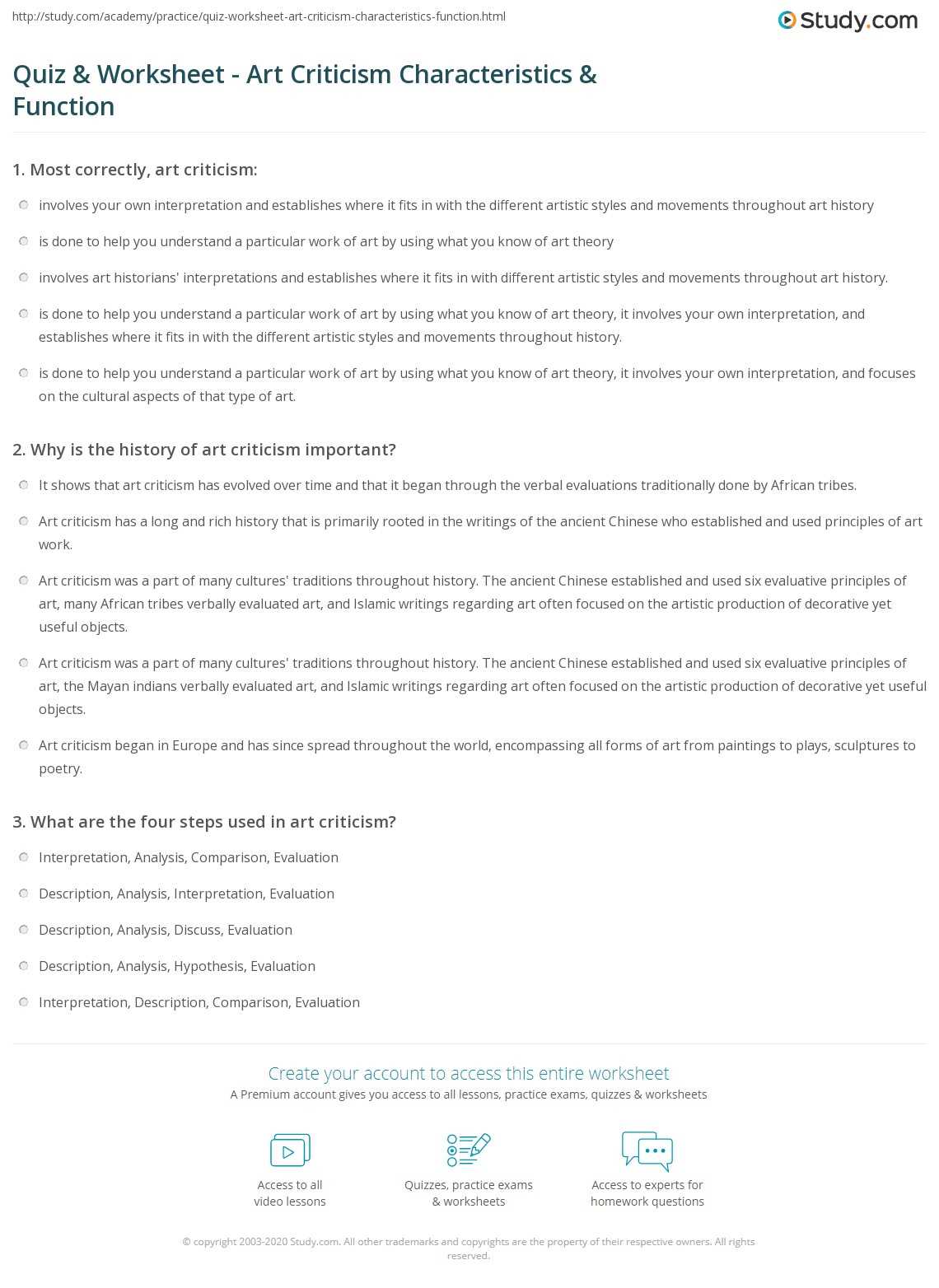 art criticism worksheet