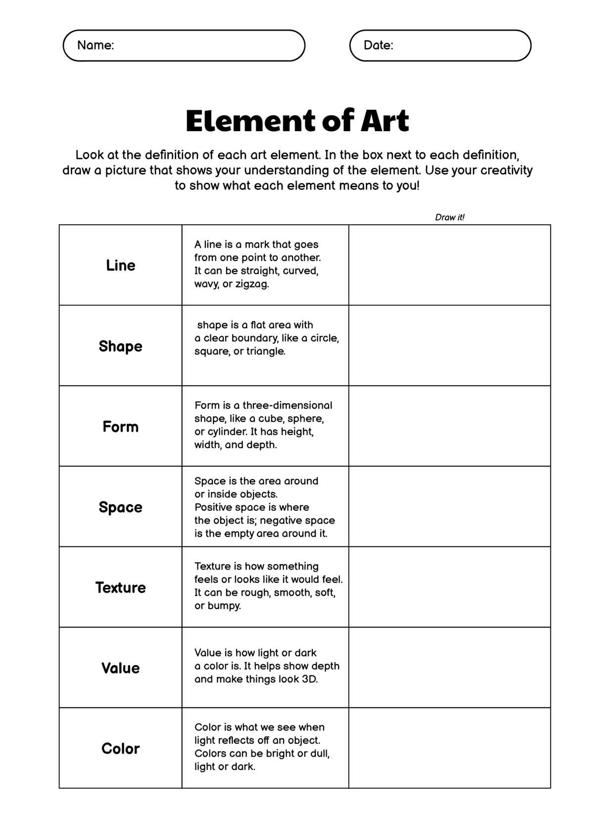 art high school worksheet
