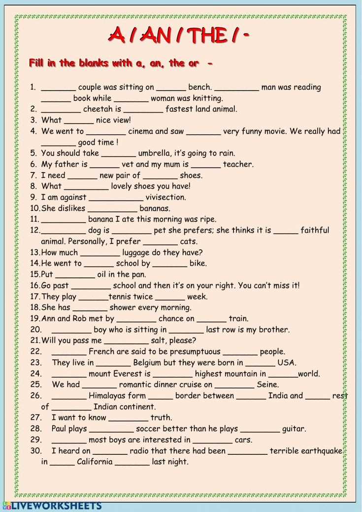 articles grammar worksheet