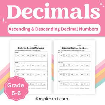 ascending and descending decimals worksheets