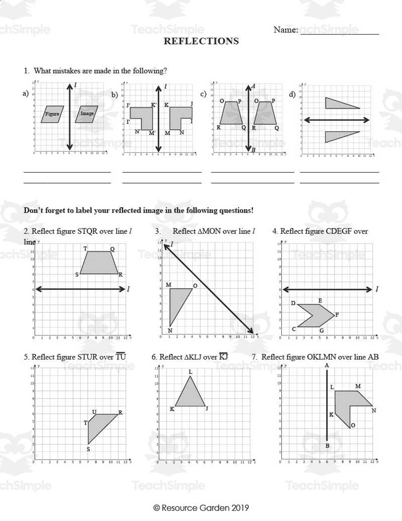 find the line of reflection worksheet