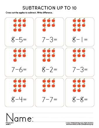 subtraction worksheets kindergarten pictures