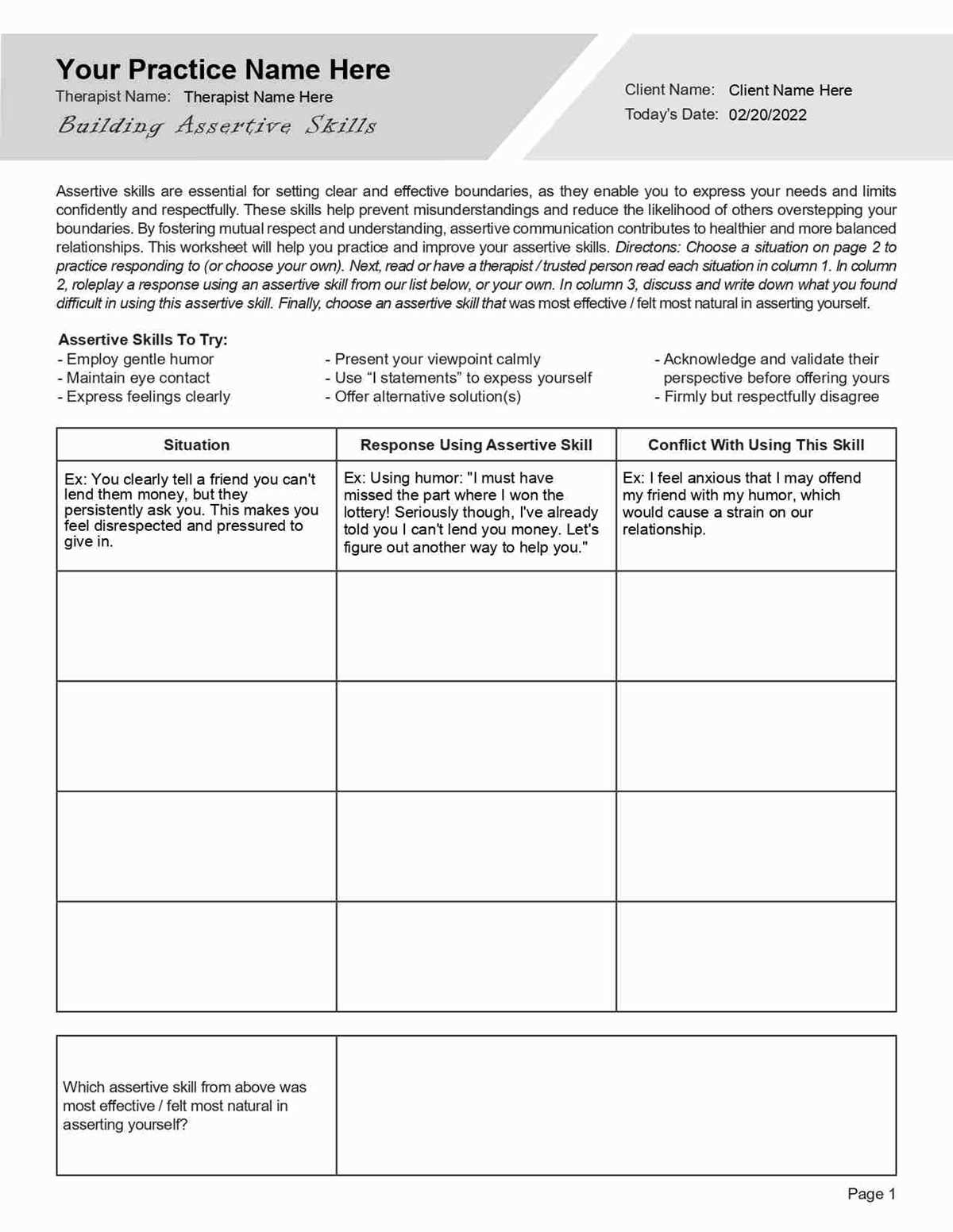 assertive statements worksheet