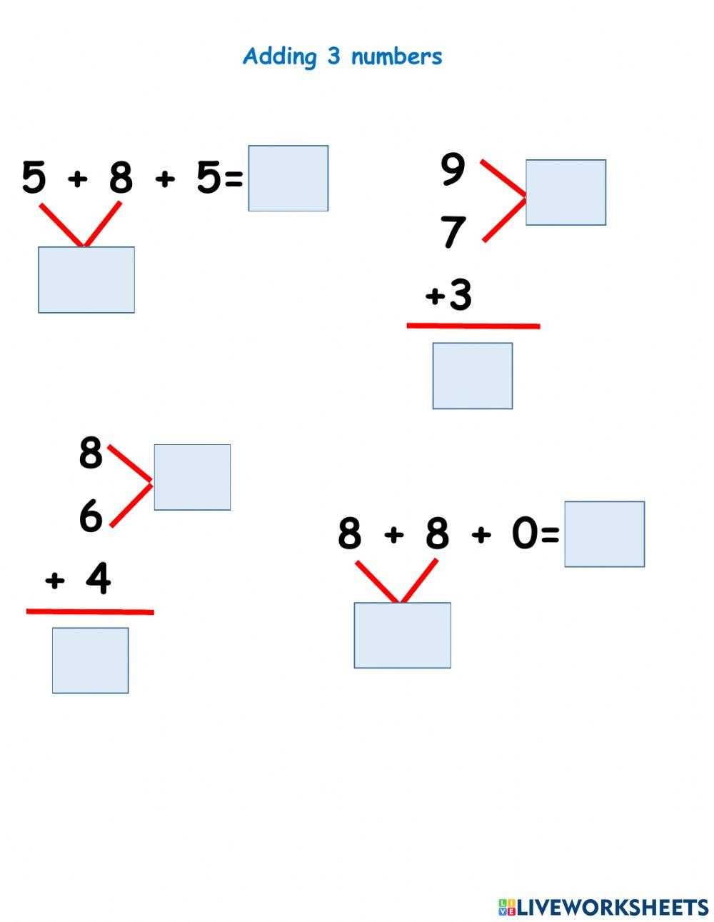 addition of three integers worksheet
