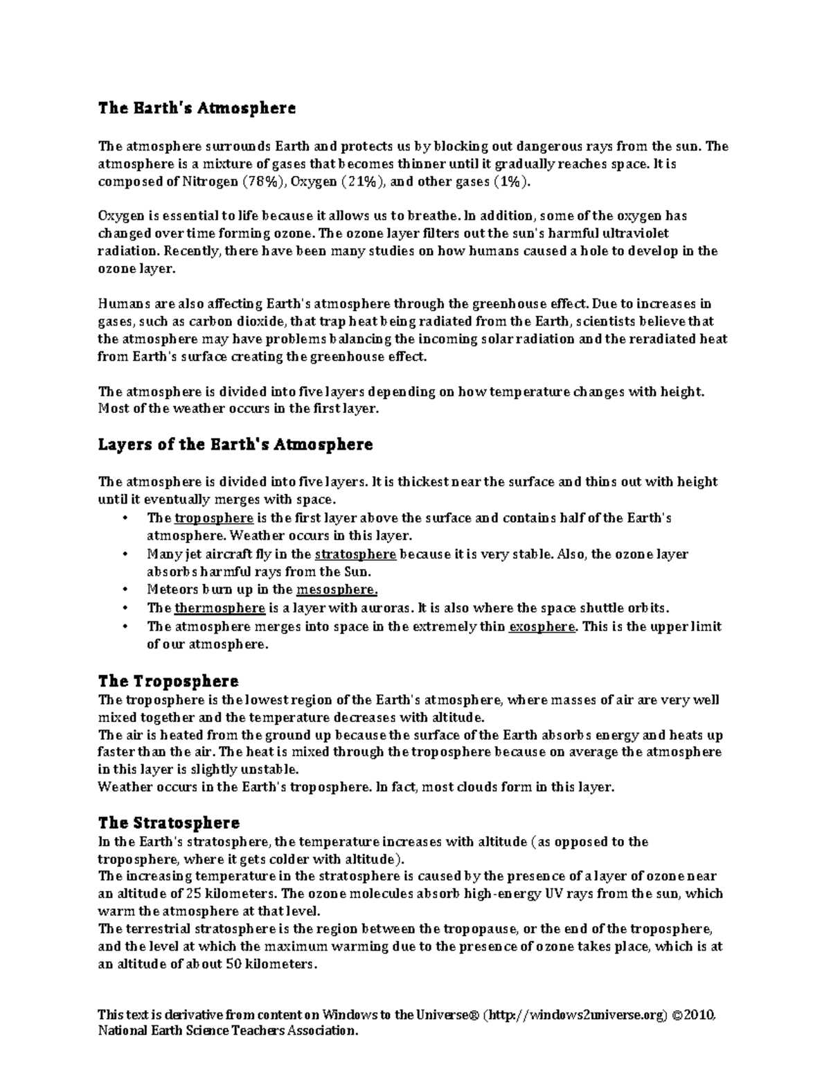 atmosphere review worksheet