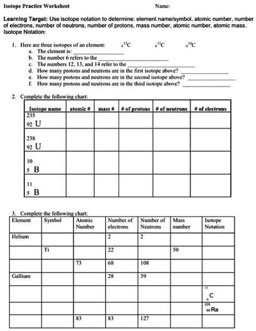 atomic number and atomic mass worksheet