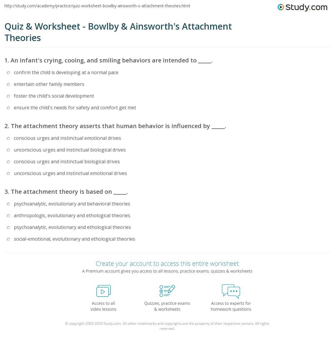 attachment worksheets