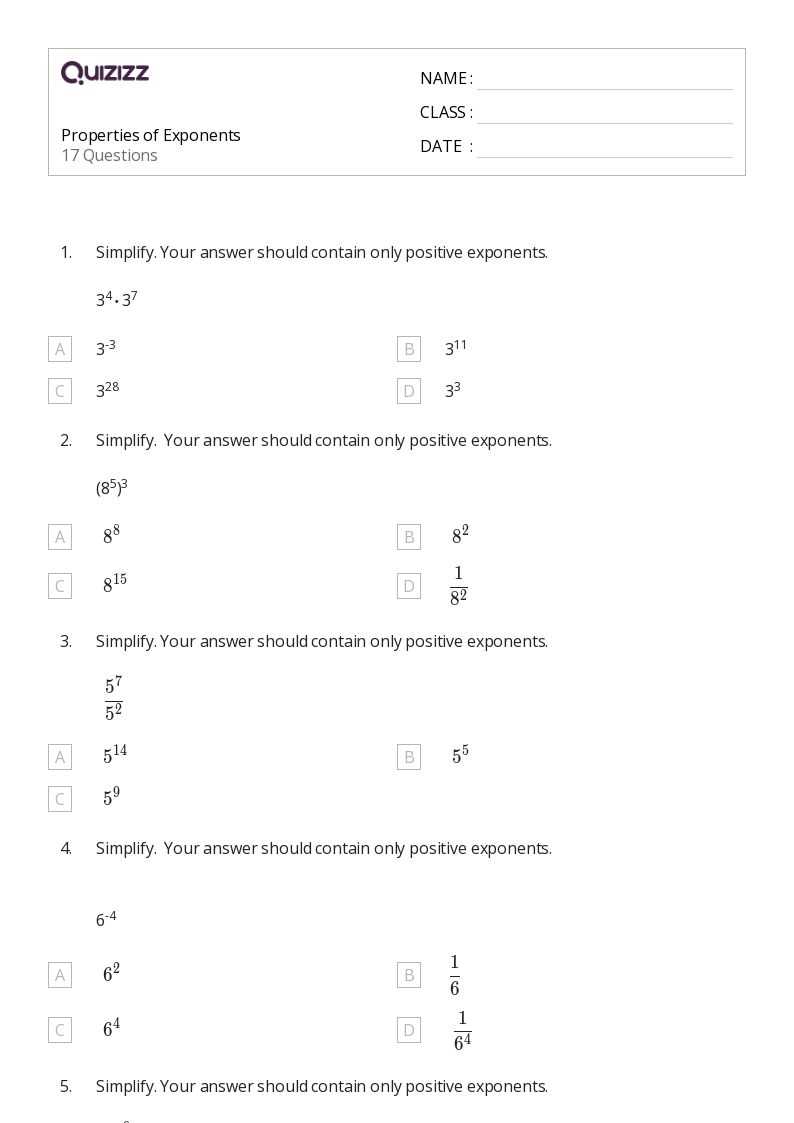 exponent multiplication worksheet