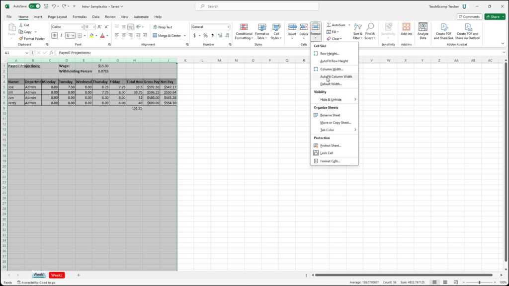 autofit entire worksheet excel