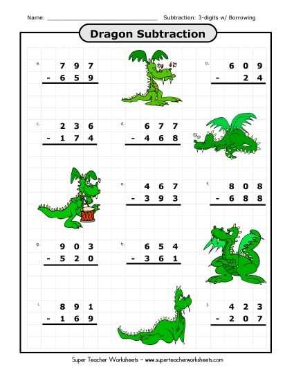 subtraction worksheets with borrowing 3 digits