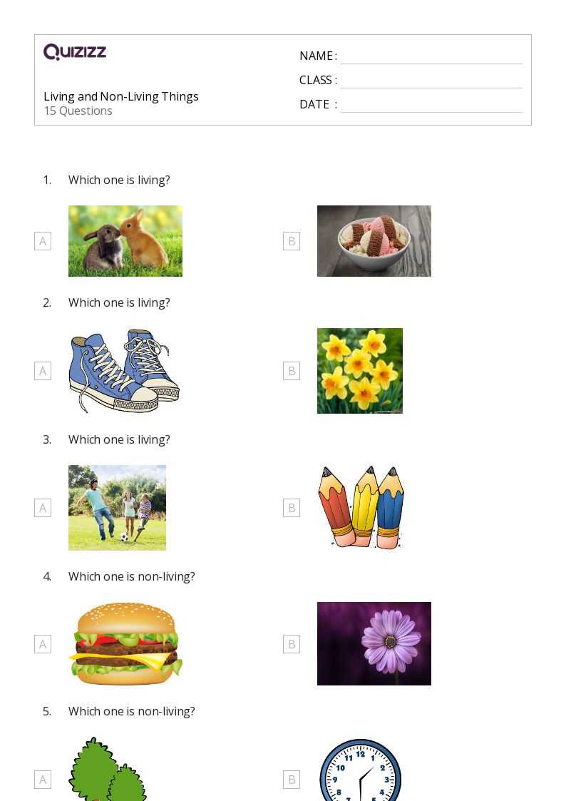 classifying living and nonliving things worksheet