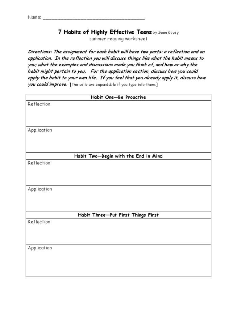 7 habits review worksheet