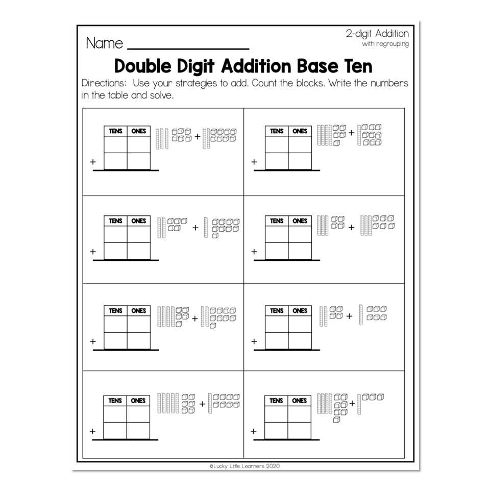 base 10 blocks addition worksheets