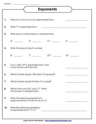 basic exponents worksheet