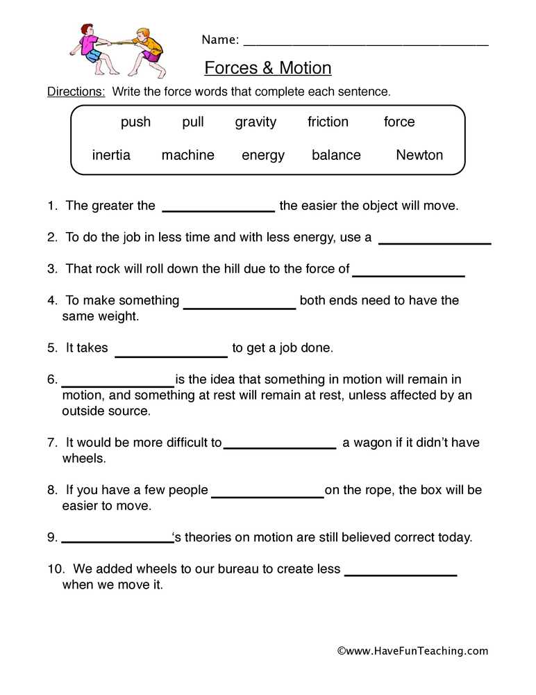 forces and motion worksheet