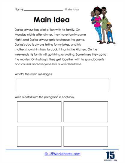 central idea worksheet 7th grade