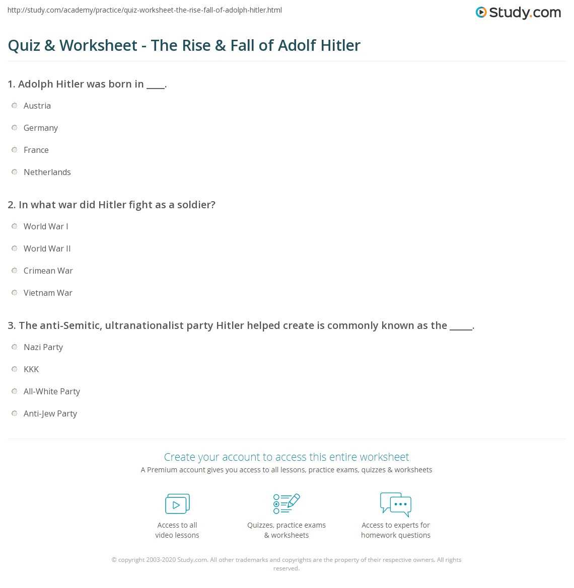 hitler worksheet