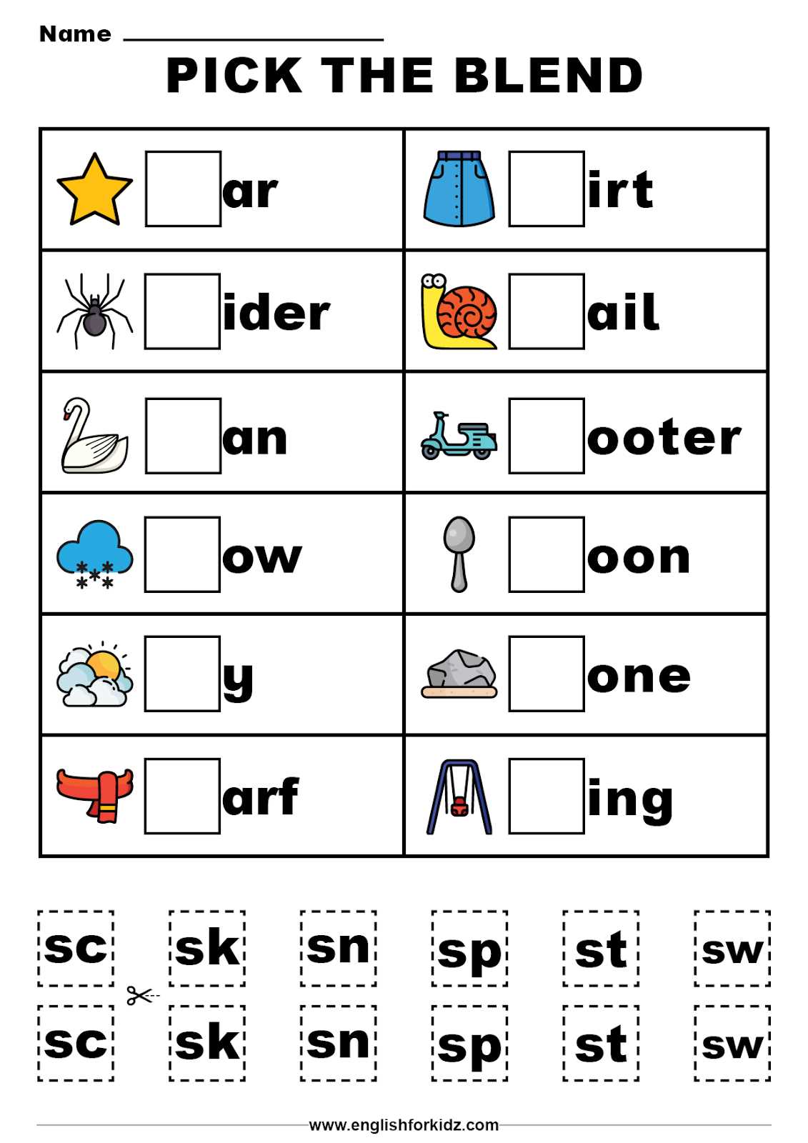 blends for kindergarten worksheets
