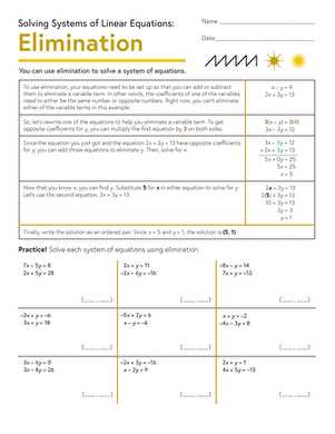 elimination systems of equations worksheet