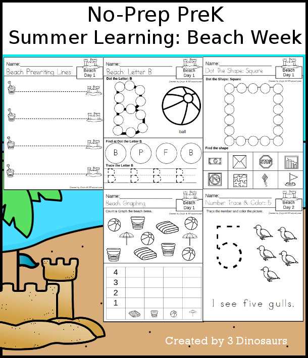 beach themed worksheets for kindergarten